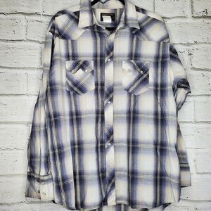 Vtg RUSTLER Men's Pearl Snap Shirt Medium X-Long Multi-Color Plaid Blue
